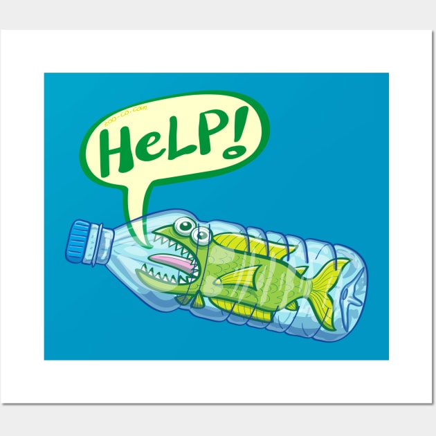 Fish inside a plastic bottle asking for help Wall Art by zooco